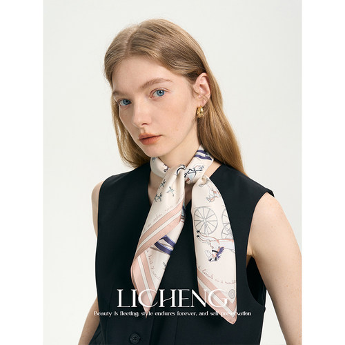 礼诚柔雾粉小马100%桑蚕丝丝巾