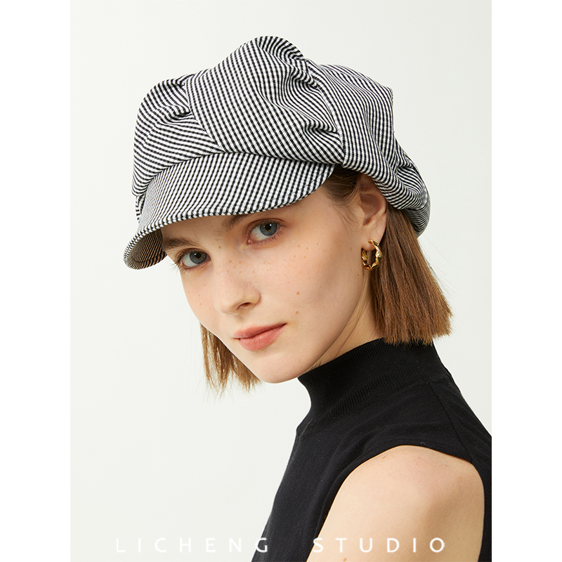 礼诚 两用设计日系褶皱防晒贝雷帽子女新款春秋报童帽云朵八角帽