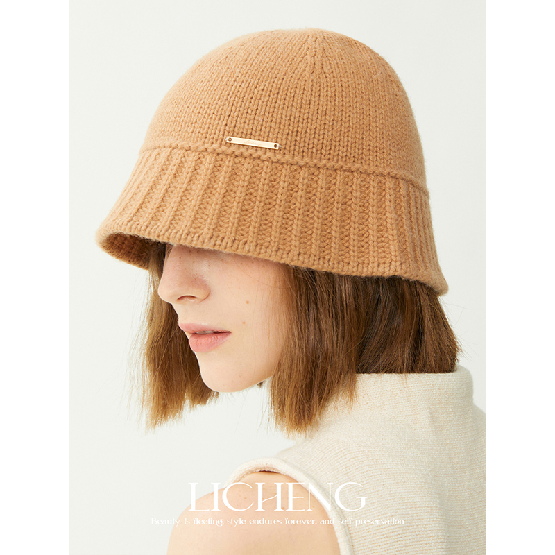 纯羊毛针织渔夫帽秋冬堆堆帽