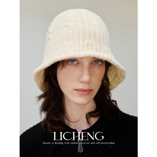 礼诚 RL*绞花编织渔夫帽女秋冬高级感复古百搭针织麻花羊毛帽子