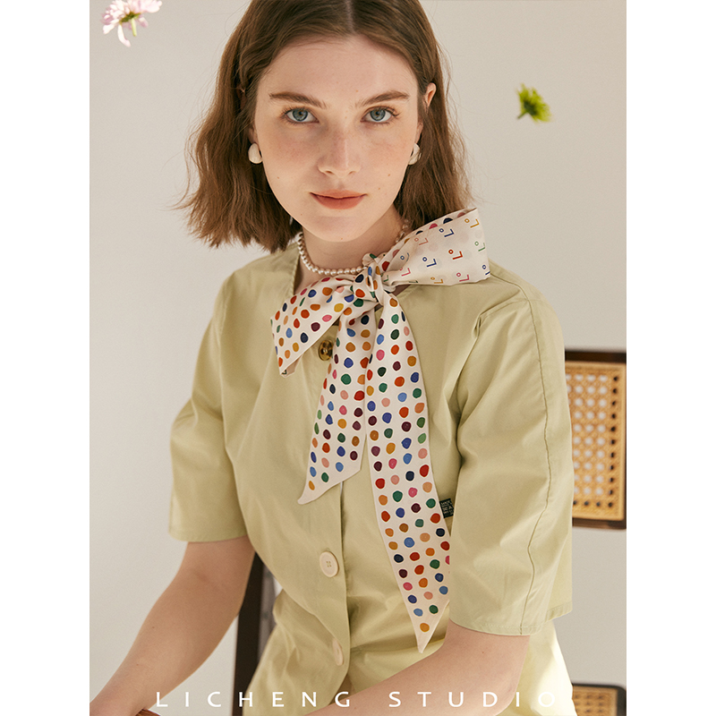 原创艺术手绘彩点真丝领巾发带