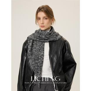 礼诚 时髦优雅造型点睛保暖羊绒羊毛三角围巾女混色花式纱围脖