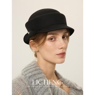 礼诚 法式高级感100%羊毛卷边礼帽女冬季气质优雅千金风百搭帽子