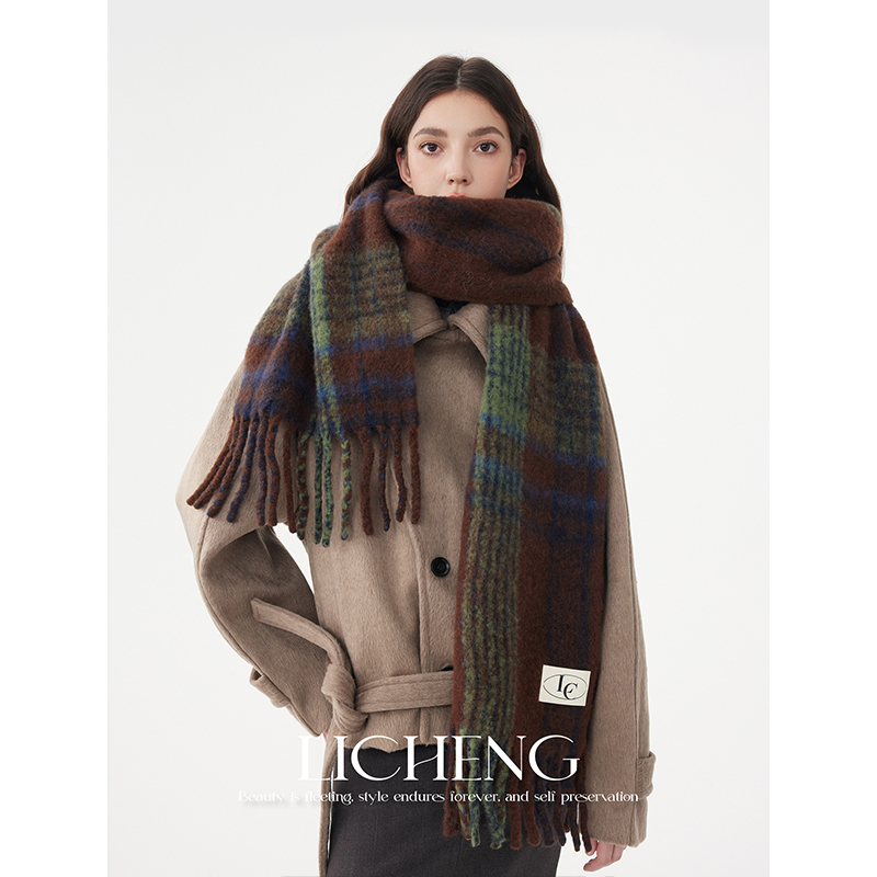 复古美拉德格纹羊毛围巾女马海毛