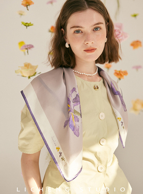 礼诚 紫色鸢尾气质高级桑蚕丝巾女春秋方巾送礼真丝围巾防晒披肩