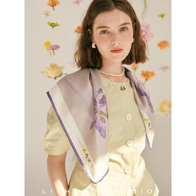 紫色鸢尾桑蚕丝巾春秋真丝围巾