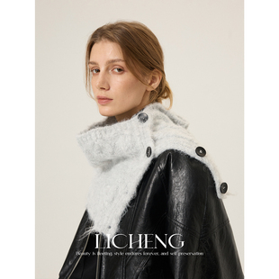 礼诚 小众设计针织围脖套头披肩两用叠搭半裙秋冬新款保暖围巾女