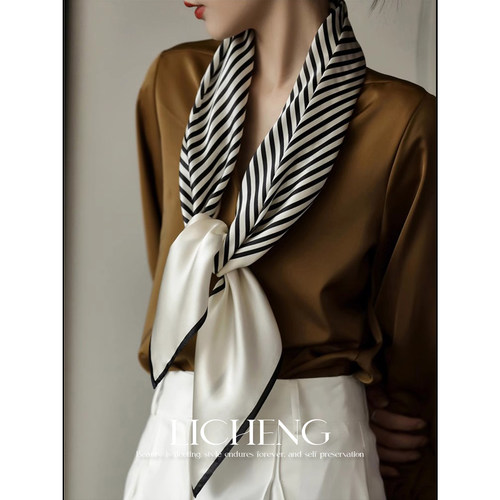 礼诚夏季防晒条纹桑蚕丝围巾披肩