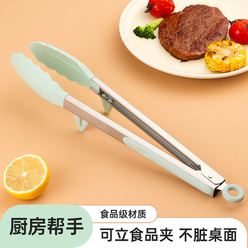 夹子厨房不锈钢耐高温食品夹烤肉烧烤工具煎牛排专用夹硅胶食物夹 - 封面