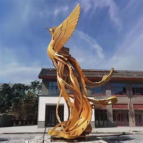 户外大型不锈钢雕塑定制厂家抽象几何凤凰园林广场水景售楼处景观