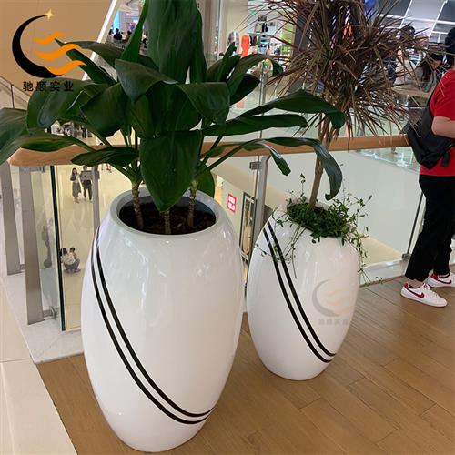 玻璃钢落地花箱商场酒店黑边线条花盆户外步行街创意条纹美陈花钵