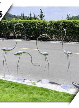 不锈钢金属仙鹤鸟白鹭雕塑售楼部样板间庭院水池草坪装饰户外摆件