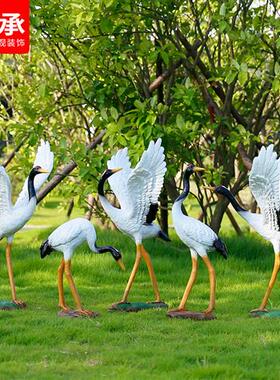 仿真仙鹤丹顶鹤雕塑花园庭院假山水池摆件玻璃钢动物园林景观装饰