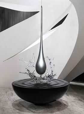 酒店大堂水滴不锈钢大摆件客厅水纹装饰品玻璃钢金属落地雕塑定制