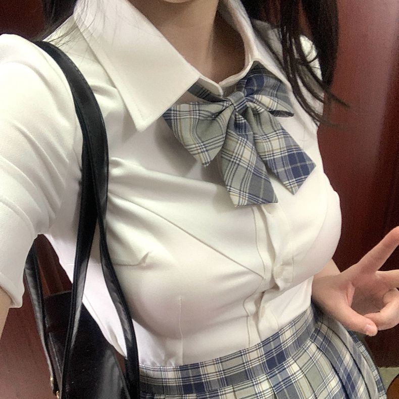 川岛田家女款收腰衬衫长袖修身显瘦衬衣百搭通勤白色工作服jk短袖