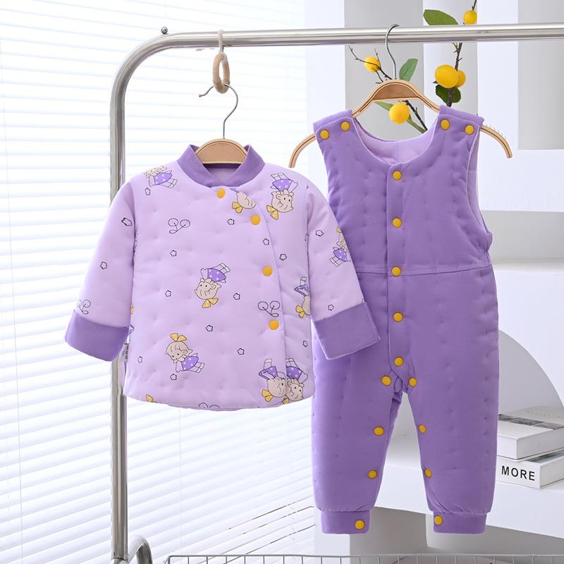 冬款加厚款婴幼儿童棉衣套装男女宝宝手工纯棉花衣背带棉裤棉袄