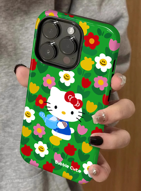 春风花园hellokitty适用苹果16promax新款iPhone15手机壳女生13卡通14可爱凯蒂猫小众12二合一菲林保护套plus