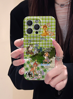 小鹿斑比绿色春天氛围感适用iphone15promax苹果14国潮超火新款13全包mini防摔xr高级感12菲林8plus1手机壳女