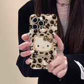 豹纹哈喽KT猫适用iphone15promax苹果16凯蒂猫hellokitty小众新款 13全包mini防摔高级感12菲林plus14手机壳女