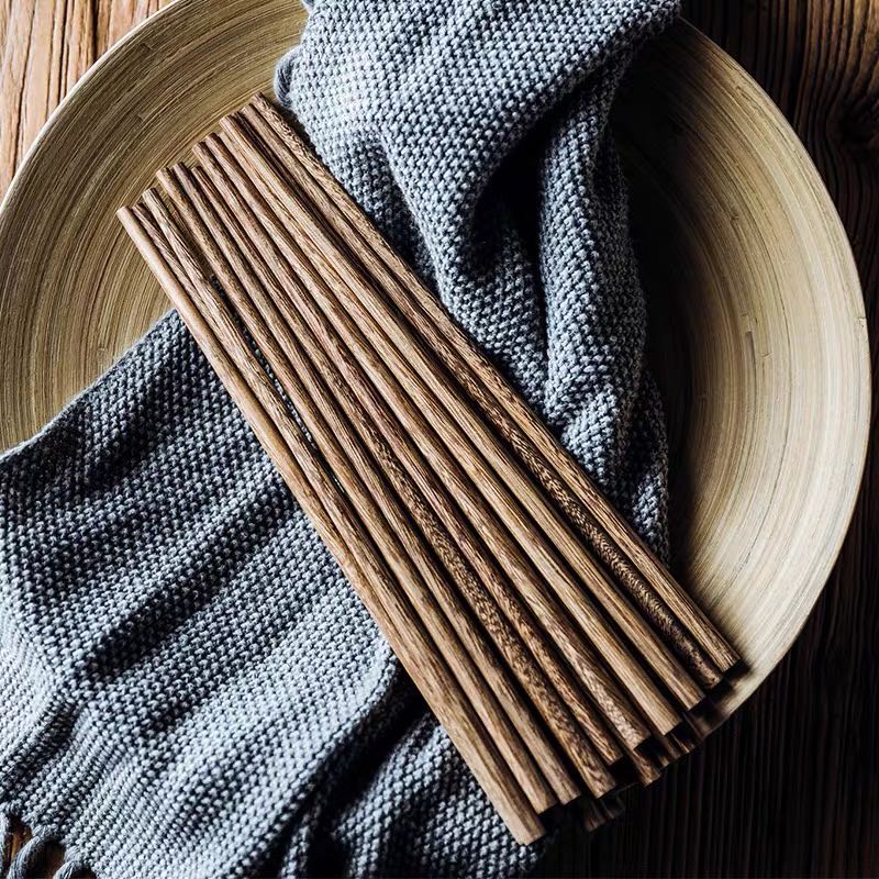 天然鸡翅木筷子家用无漆无蜡木质快子实木安全餐具10双家庭套装
