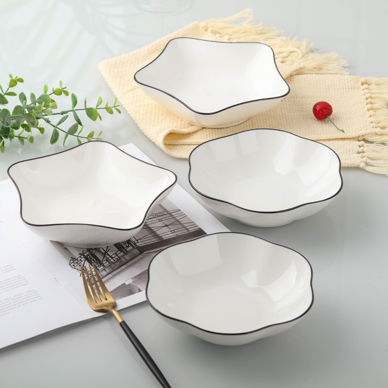 陶瓷盘子异形菜盘家用碟子黑线陶瓷盘简约可爱水果盘北欧组合餐具,餐饮具,盘,淘宝优惠券,粉丝福利购,淘宝优惠卷
