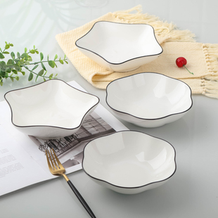 陶瓷盘子异形菜盘家用碟子黑线陶瓷盘简约可爱水果盘北欧组合餐具