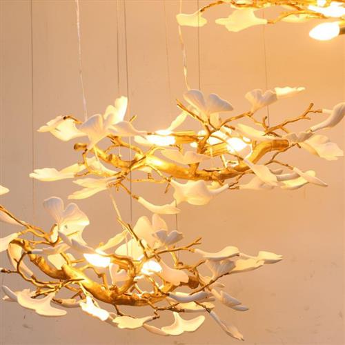 轻奢客厅吊灯别墅复式楼设计师服装店酒店大堂餐厅吧台银杏叶吊灯