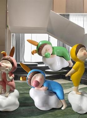 云朵兔耳泡泡女孩卡通摆件家居商场游乐场可爱公仔玻璃钢雕塑装饰