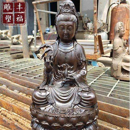 铸铜雕塑源头厂家黄铜送子观音佛像雕塑大型景区装饰滴水观音铜像
