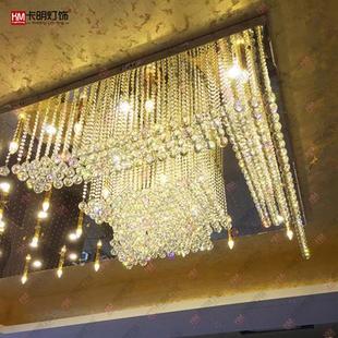 长方形水晶灯大厅会所灯KTV大堂别墅宾馆售楼部灯具非标工程