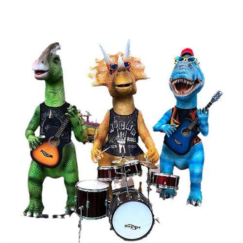 商场美陈道具景区景观仿真恐龙乐队模型乐园卡通恐龙小乐队派对