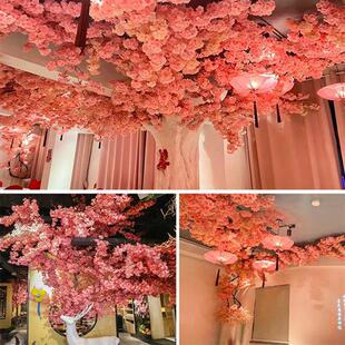 仿真樱花枝桃花枝婚庆新年墙面装饰假树绿叶藤蔓鲜花管道婚礼布置