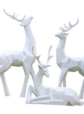 户外园林景观抽象玻璃钢几何梅花鹿雕塑售楼部草坪白鹿造景摆件