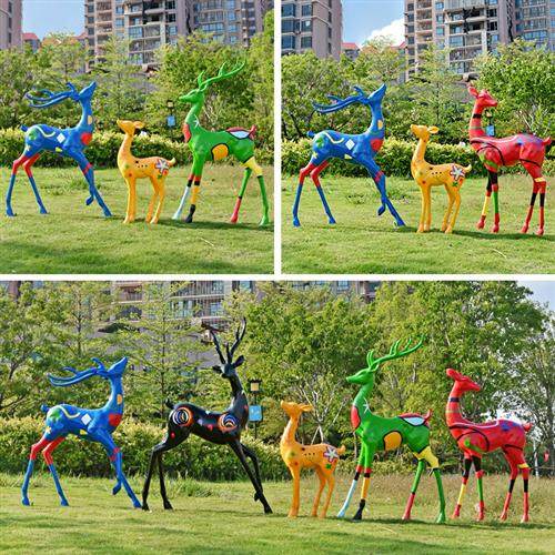 户外抽象梅花鹿雕塑玻璃钢园林景观仿真动物白鹿摆件小区装饰小品