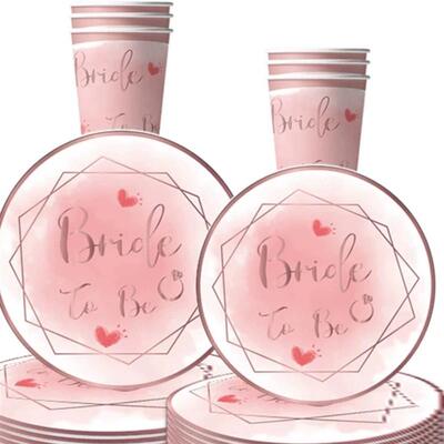 Pink disposable tableware for bride to be, 10guests, party s