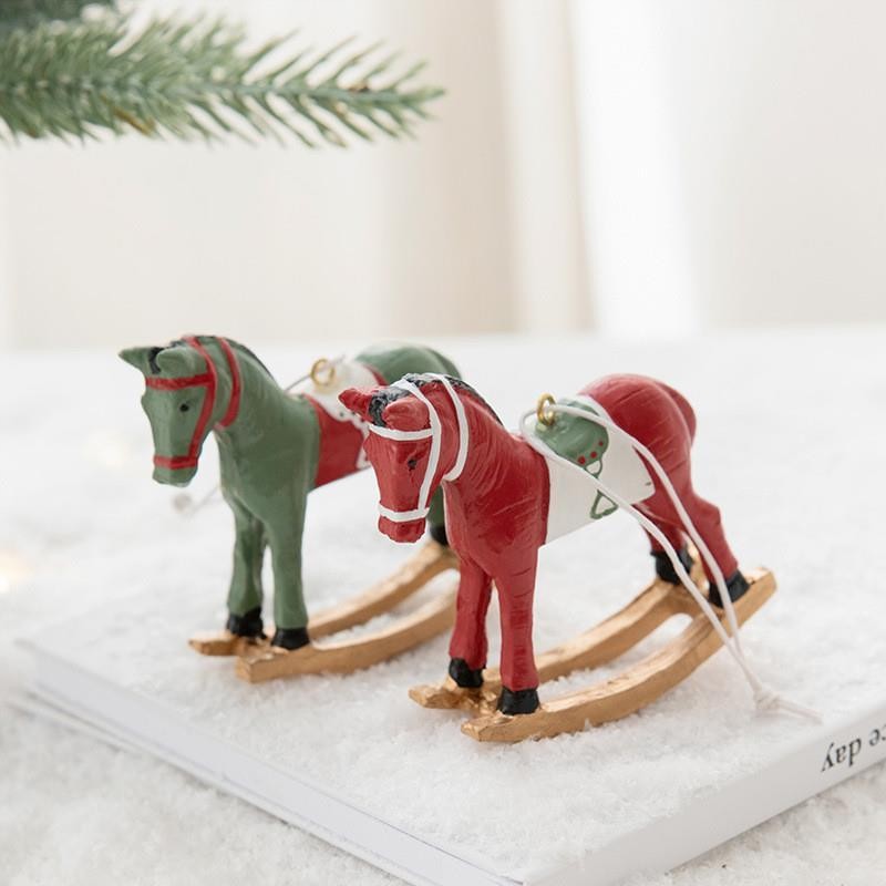 Painted Resin Rocking Horse Ornament Christmas Tree Wreath