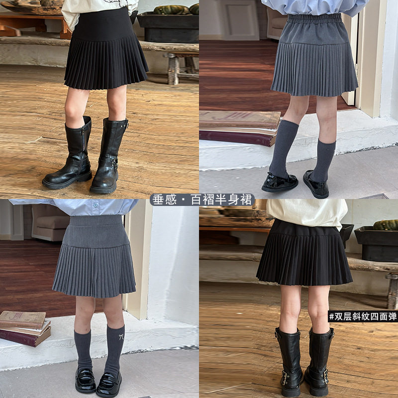 女童半身裙春秋款2025新款百褶裙