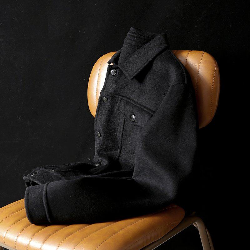 翻领设计很绅士2021春季男士新品宽松毛呢休闲纯色加厚夹克7253