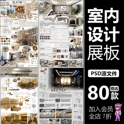 ps室内设计展板模板书咖展厅博物馆餐厅新中式排版PSD源文件素材