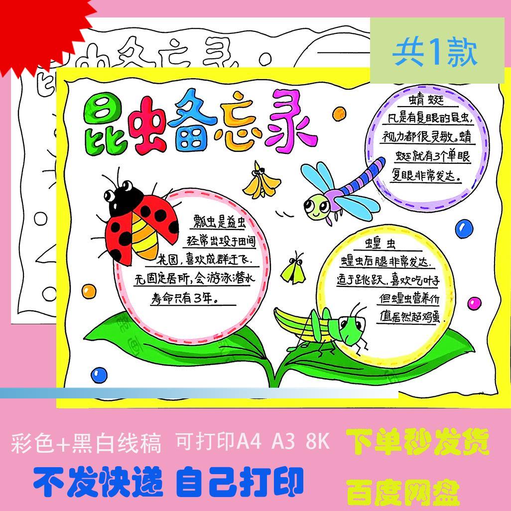昆虫备忘录手抄报模板小学生蜻蜓蚂蚱蝉昆虫生活习性记录