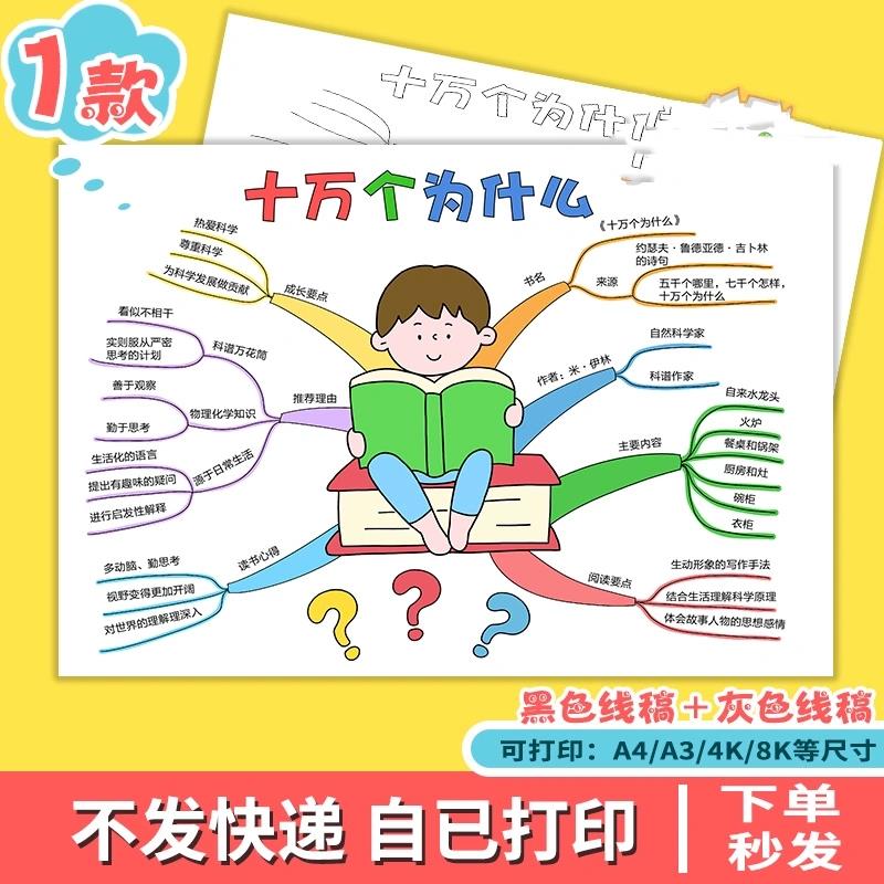 十万个为什么思维导图手抄报模板小学生阅读好书推荐读后感笔记a4