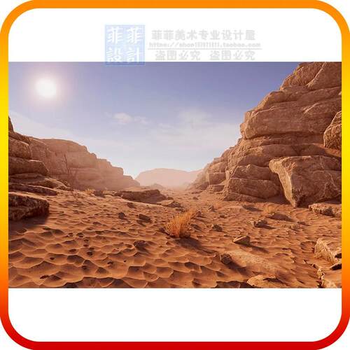 Unity3D 真实沙漠岩石植物山谷峡谷枯草枯树地形环境场景模型 U3D