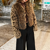 2025欧美秋季 新款 长袖 里 豹纹时尚 设计感豹纹休闲保暖外套上衣女