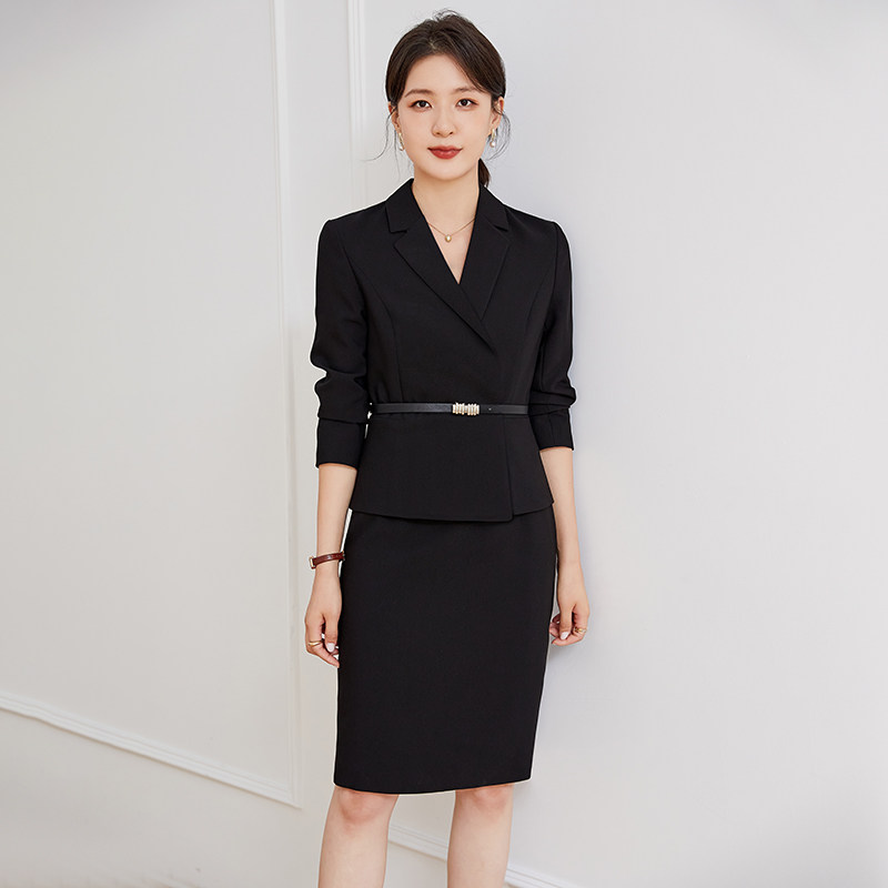 西装连衣裙女秋季长袖中长款职业早秋修身气质高端正装气质黑裙子
