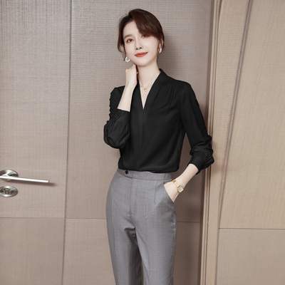 黑色衬衫女士2026春新款修身通勤高级感设计感小众衬衣女上衣职业