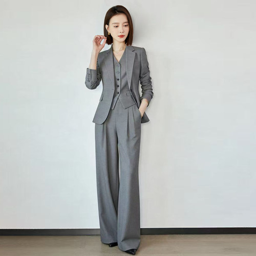 【律师系列】老钱风灰色职业西装套装女气质高级感商务通勤OL三件