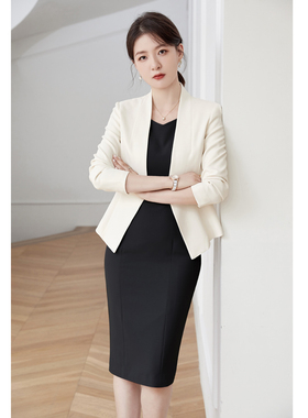 西装外套女黑色连衣裙主持人工作服套装高级感名媛正装女套装西服