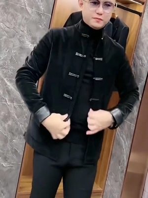 男士中国风唐装盘扣羽绒服外套