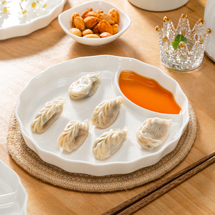 景德镇纯白骨瓷分隔盘子减肥餐定量盘大人分餐盘早餐盘家用饺子盘