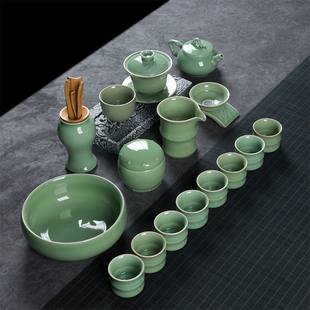 空山新雨茶具套装家用陶瓷功夫茶具盖碗茶壶整套办公司简约泡茶器
